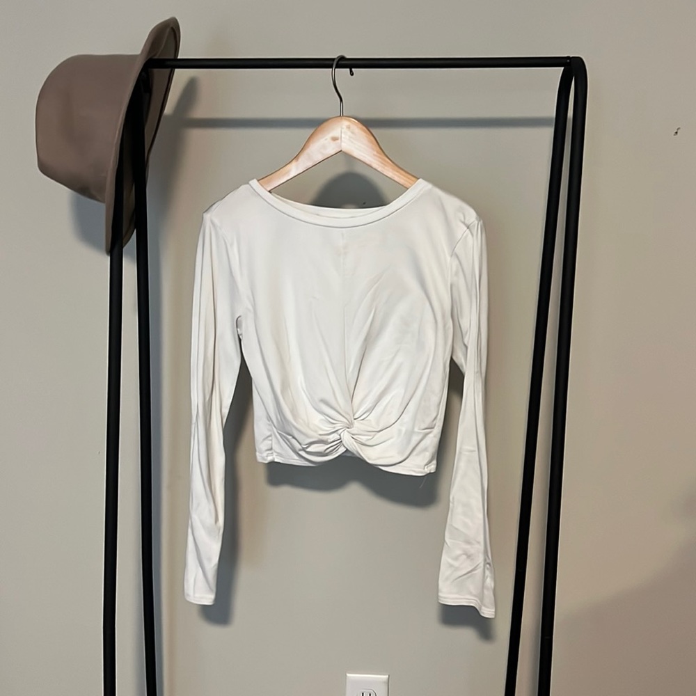 White Twist Waist Crop Long-Sleeve Tee